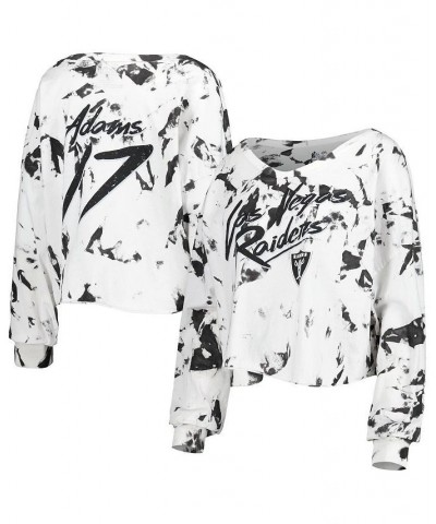 Women's Las Vegas Raiders Off-Shoulder Tie-Dye Name and Number Cropped Long Sleeve V-Neck T-shirt White $29.40 Tops