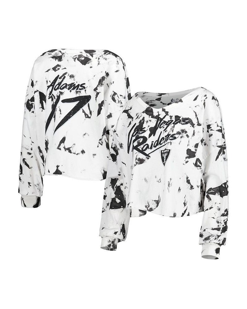 Women's Las Vegas Raiders Off-Shoulder Tie-Dye Name and Number Cropped Long Sleeve V-Neck T-shirt White $29.40 Tops