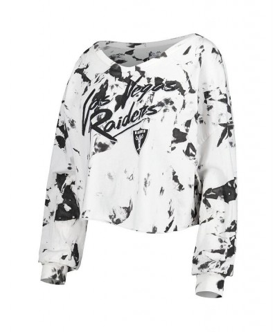 Women's Las Vegas Raiders Off-Shoulder Tie-Dye Name and Number Cropped Long Sleeve V-Neck T-shirt White $29.40 Tops