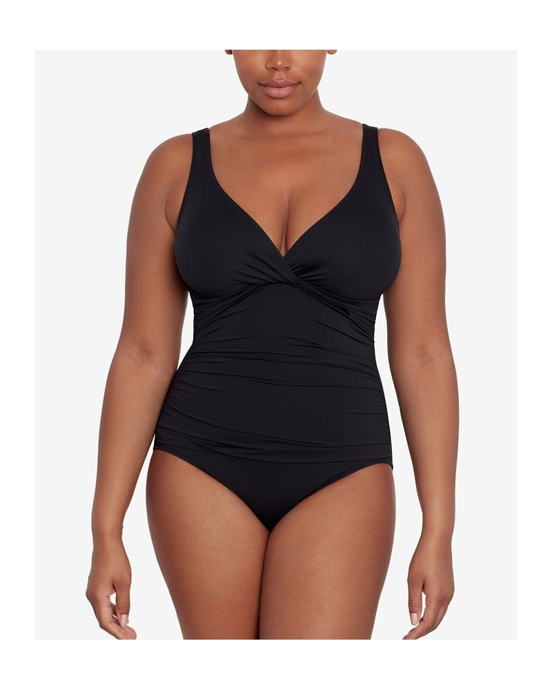 Beach Club Solid Twist One-Piece Swimsuit Black $66.65 Swimsuits