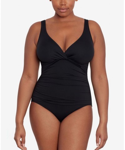 Beach Club Solid Twist One-Piece Swimsuit Black $66.65 Swimsuits