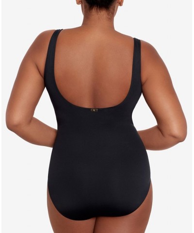 Beach Club Solid Twist One-Piece Swimsuit Black $66.65 Swimsuits