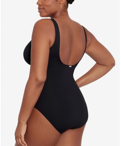 Beach Club Solid Twist One-Piece Swimsuit Black $66.65 Swimsuits