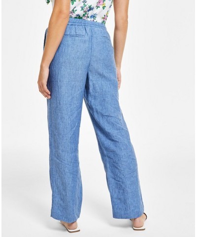 Women's Linen Drawstring-Waist Pants Blue Ocean $25.06 Pants