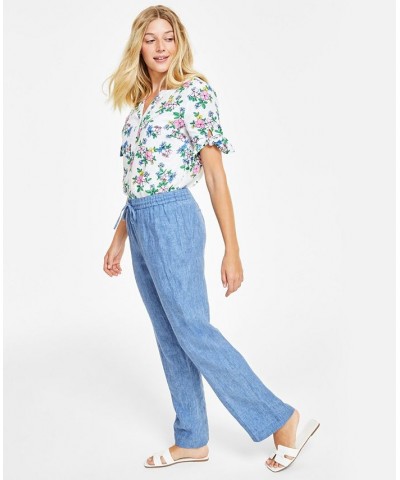 Women's Linen Drawstring-Waist Pants Blue Ocean $25.06 Pants