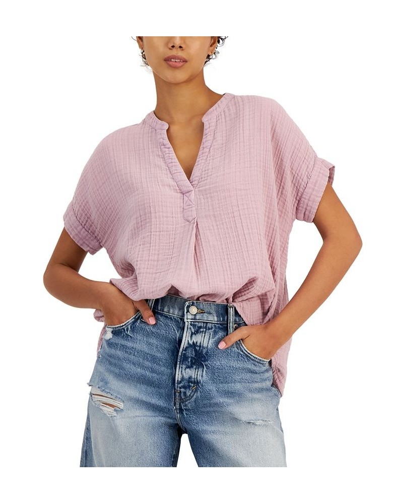 Women's Short-Sleeved Cotton Popover Shirt Dawn Pink $40.28 Tops