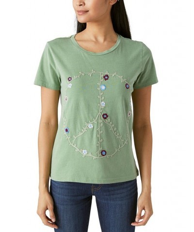 Women's Cotton Embroidered Peace Sign T-Shirt Kashmir $22.77 Tops