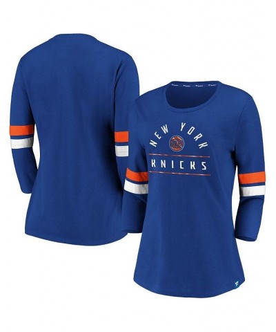 Women's Blue New York Knicks Iconic Prolific Modern Three-Fourth-Sleeve T-shirt Blue $23.39 Tops