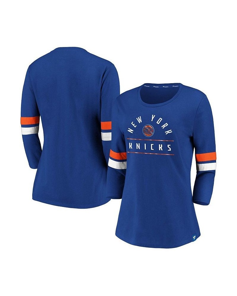 Women's Blue New York Knicks Iconic Prolific Modern Three-Fourth-Sleeve T-shirt Blue $23.39 Tops