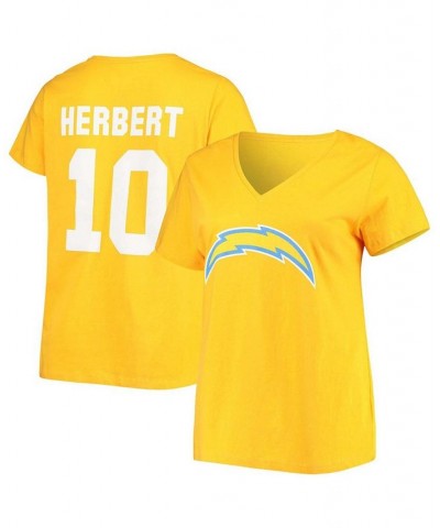 Women's Plus Size Justin Herbert Gold-Tone Los Angeles Chargers Name Number V-Neck T-shirt Gold-Tone $21.60 Tops