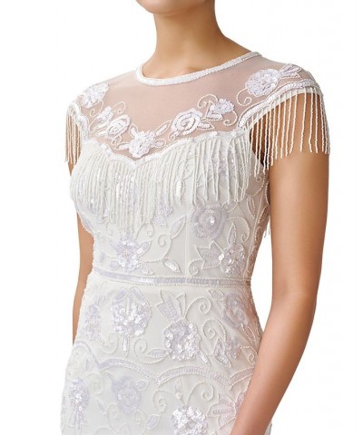 Women's Embellished Beaded Fringe Sheath Dress Ivory $109.82 Dresses