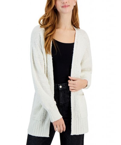 Juniors' Boucle Long-Sleeve Cardigan Sweater Winter White $15.00 Sweaters