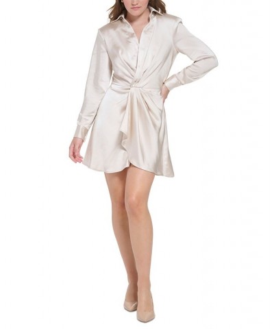 Women's X-Fit Satin Twist-Front Mini Dress Whisper White $67.05 Dresses