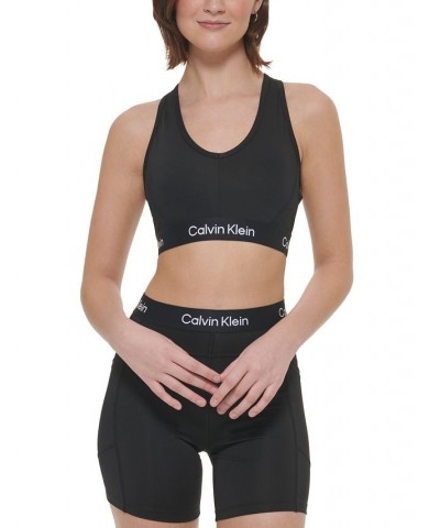 Women's Medium-Impact V-Neck Racerback Sports Bra Black $18.77 Bras