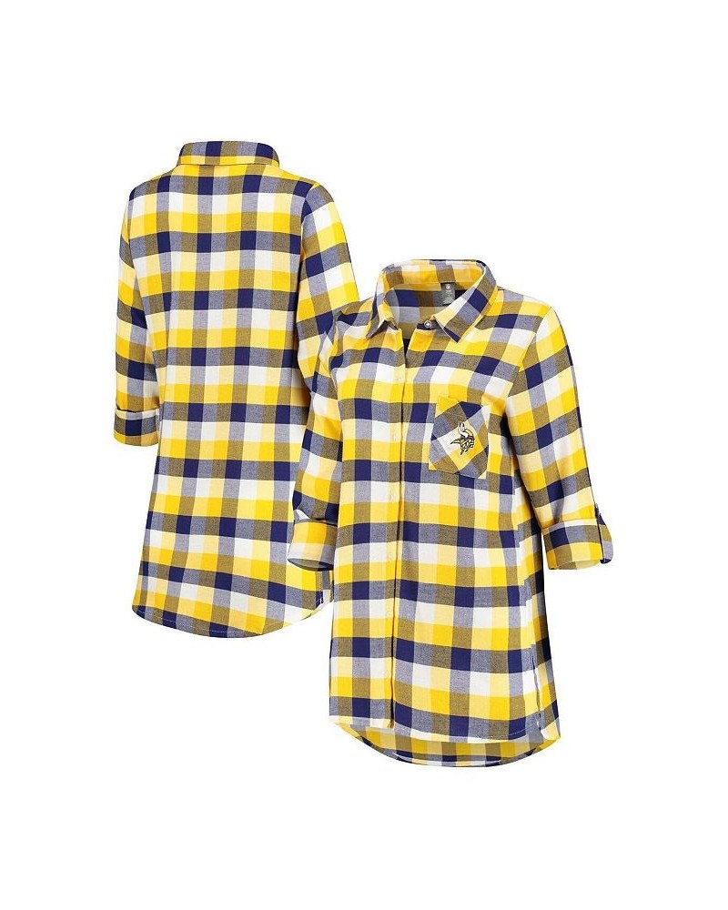 Women's Purple Gold Minnesota Vikings Button-Up Breakout Flannel Nightshirt Purple, Gold $34.79 Pajama