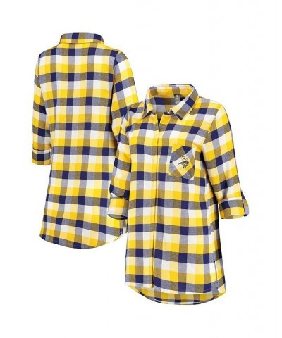 Women's Purple Gold Minnesota Vikings Button-Up Breakout Flannel Nightshirt Purple, Gold $34.79 Pajama