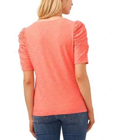 Women's Eyelet-Embroidered Top Orange $26.24 Tops