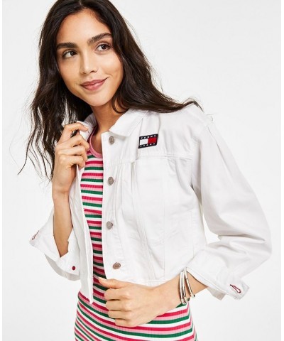 Women's Cotton Long Sleeve Denim Jacket White $29.67 Jackets