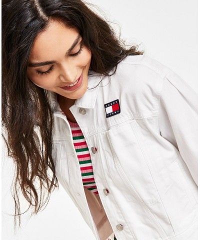 Women's Cotton Long Sleeve Denim Jacket White $29.67 Jackets