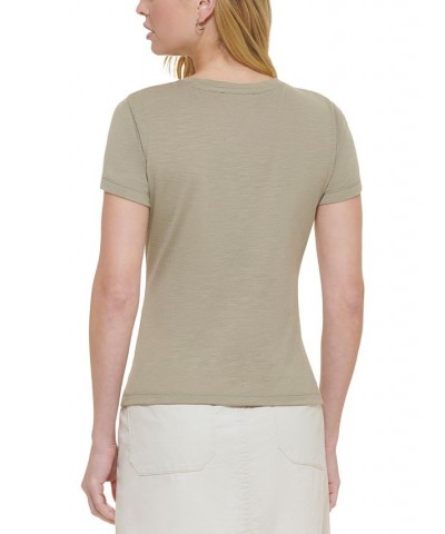 Women's Crewneck Short-Sleeve Ruched T-Shirt Green $24.52 Tops