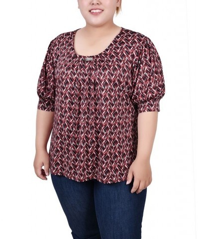 Plus Size Short Sleeve Balloon Sleeve Top Estate Blue Snowpop $13.80 Tops