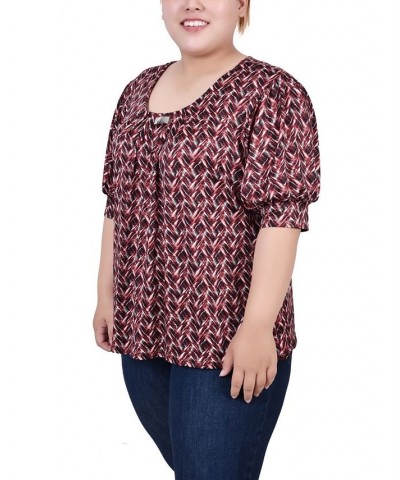 Plus Size Short Sleeve Balloon Sleeve Top Estate Blue Snowpop $13.80 Tops