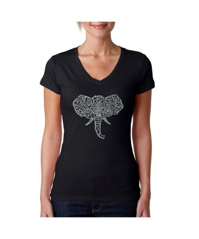 Women's Word Art V-Neck T-Shirt - Tusks Black $18.19 Tops