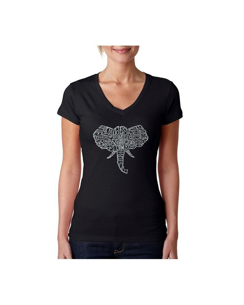 Women's Word Art V-Neck T-Shirt - Tusks Black $18.19 Tops