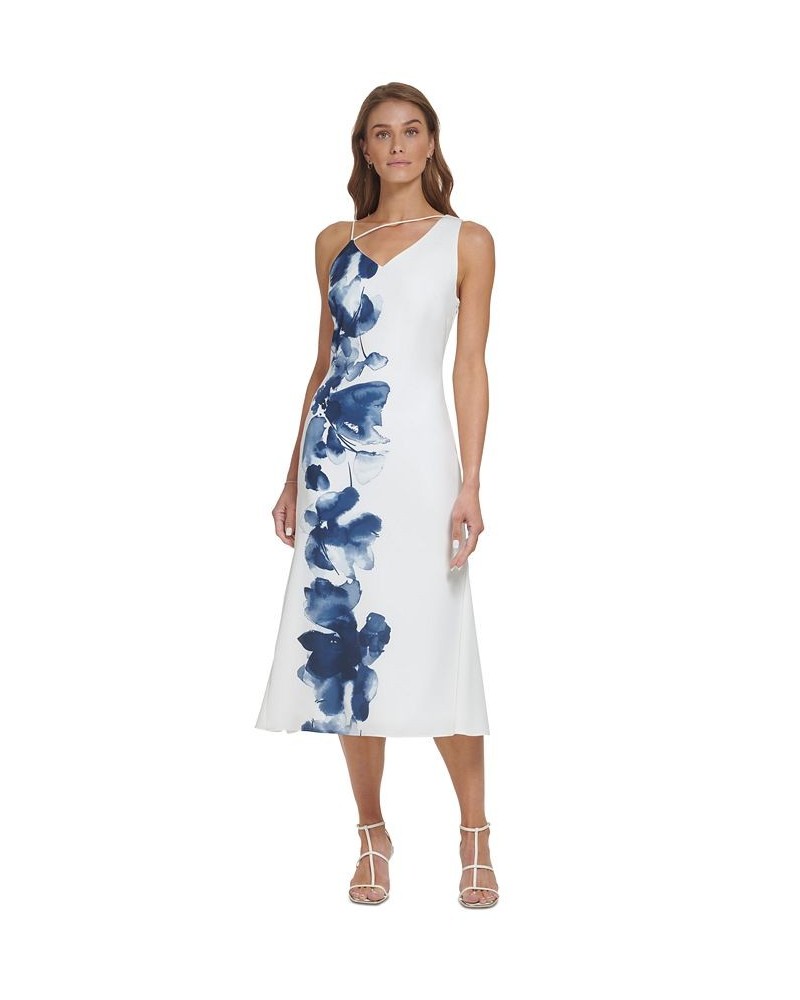 Women's Floral-Border V-Neck Midi Dress Ivory/Navy $43.20 Dresses