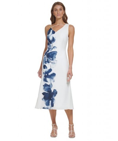 Women's Floral-Border V-Neck Midi Dress Ivory/Navy $43.20 Dresses