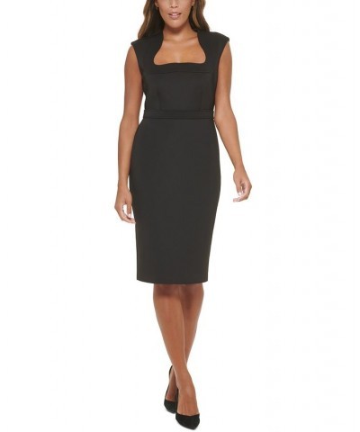 Women's Curved-Neck Scuba Crepe Sheath Dress Black $46.08 Dresses