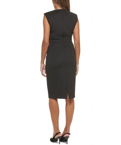 Women's Curved-Neck Scuba Crepe Sheath Dress Black $46.08 Dresses