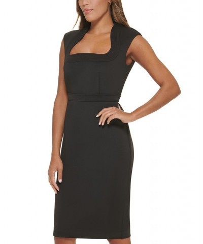 Women's Curved-Neck Scuba Crepe Sheath Dress Black $46.08 Dresses