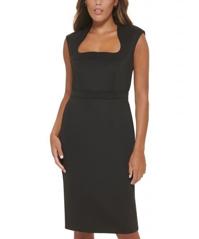 Women's Curved-Neck Scuba Crepe Sheath Dress Black $46.08 Dresses