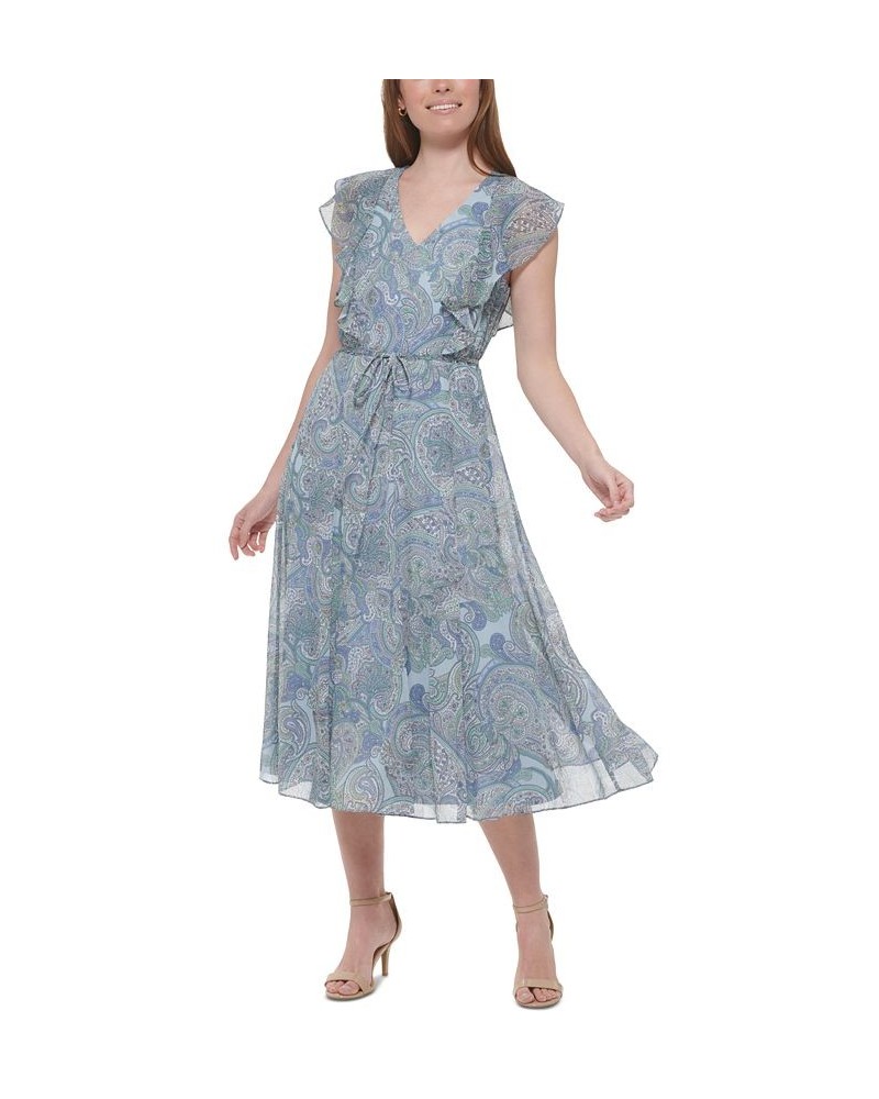 Women's Floral-Print Fit & Flare Dress Blue/eucalyptus $34.76 Dresses