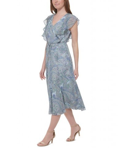 Women's Floral-Print Fit & Flare Dress Blue/eucalyptus $34.76 Dresses