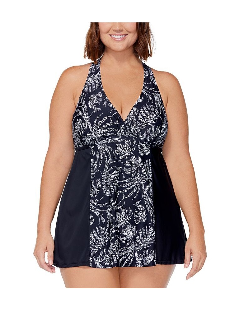 Plus Size Underwire H-Back Swimdress Black/White $45.00 Swimsuits