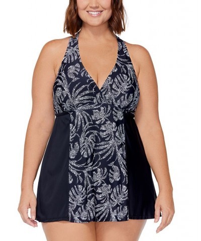 Plus Size Underwire H-Back Swimdress Black/White $45.00 Swimsuits