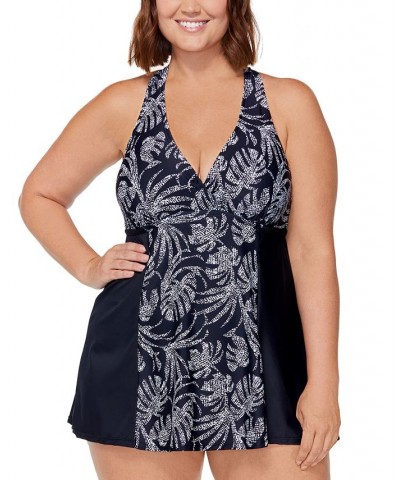 Plus Size Underwire H-Back Swimdress Black/White $45.00 Swimsuits