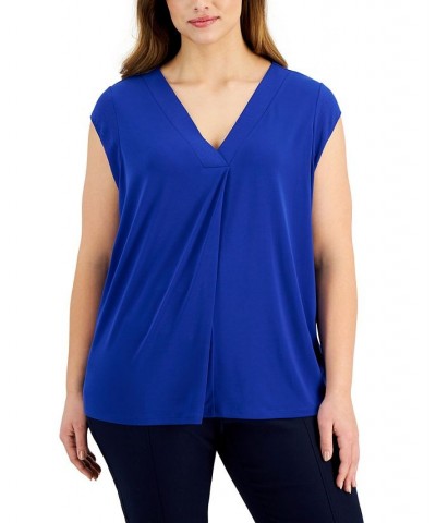 Plus Size Drape-Front Top Blue $17.09 Tops