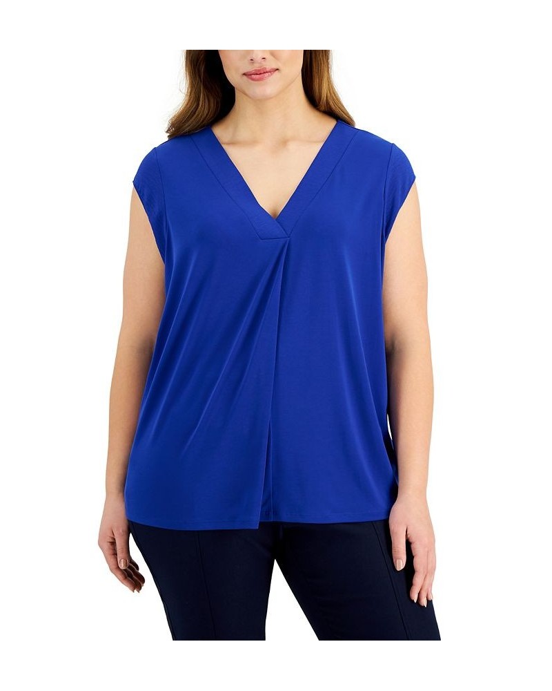 Plus Size Drape-Front Top Blue $17.09 Tops