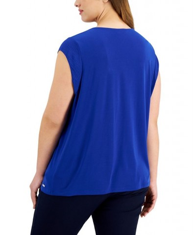 Plus Size Drape-Front Top Blue $17.09 Tops