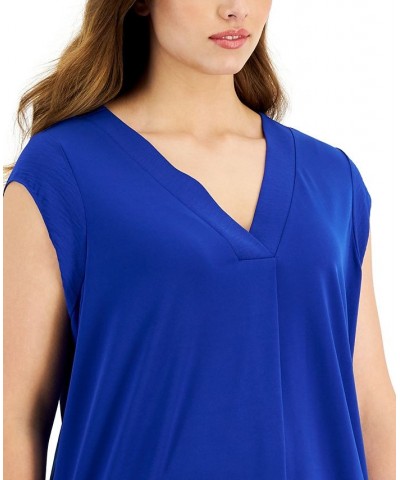 Plus Size Drape-Front Top Blue $17.09 Tops