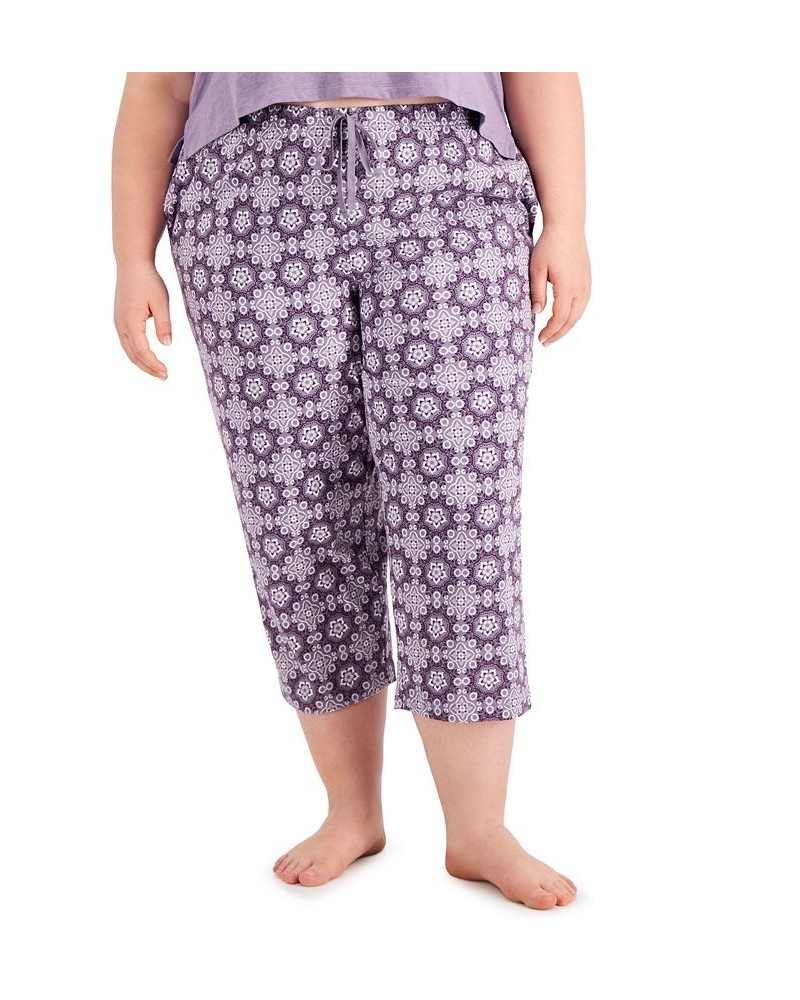 Plus Size Printed Cotton Capri Sleep Pants Purple $10.00 Sleepwear