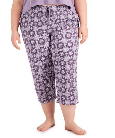 Plus Size Printed Cotton Capri Sleep Pants Purple $10.00 Sleepwear