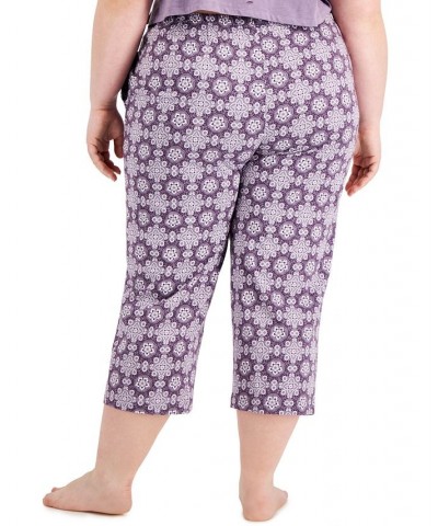 Plus Size Printed Cotton Capri Sleep Pants Purple $10.00 Sleepwear