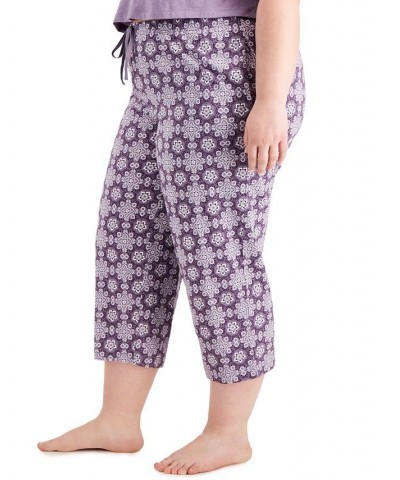 Plus Size Printed Cotton Capri Sleep Pants Purple $10.00 Sleepwear