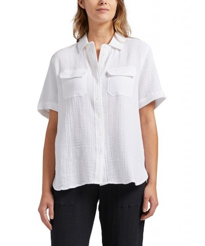 Women's Textured Short Sleeve Shirt White $41.34 Tops