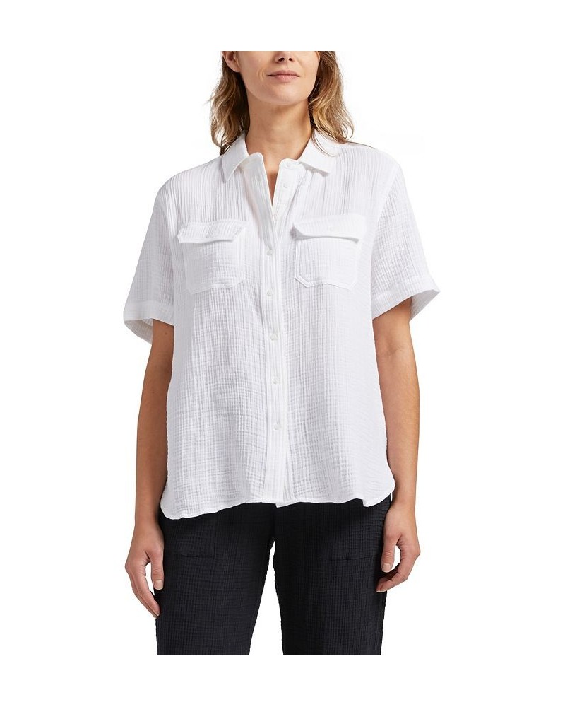 Women's Textured Short Sleeve Shirt White $41.34 Tops