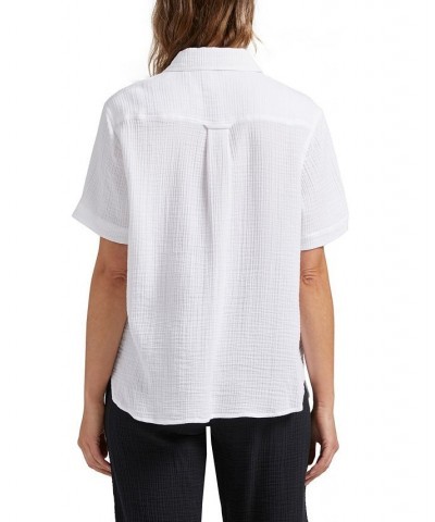 Women's Textured Short Sleeve Shirt White $41.34 Tops